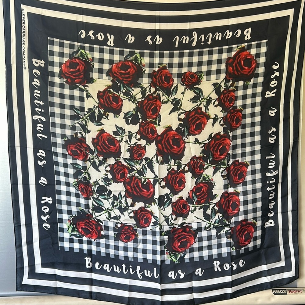 Clever carriage company  💯 silk scarf 46”x 46” nwot beautiful as a rose